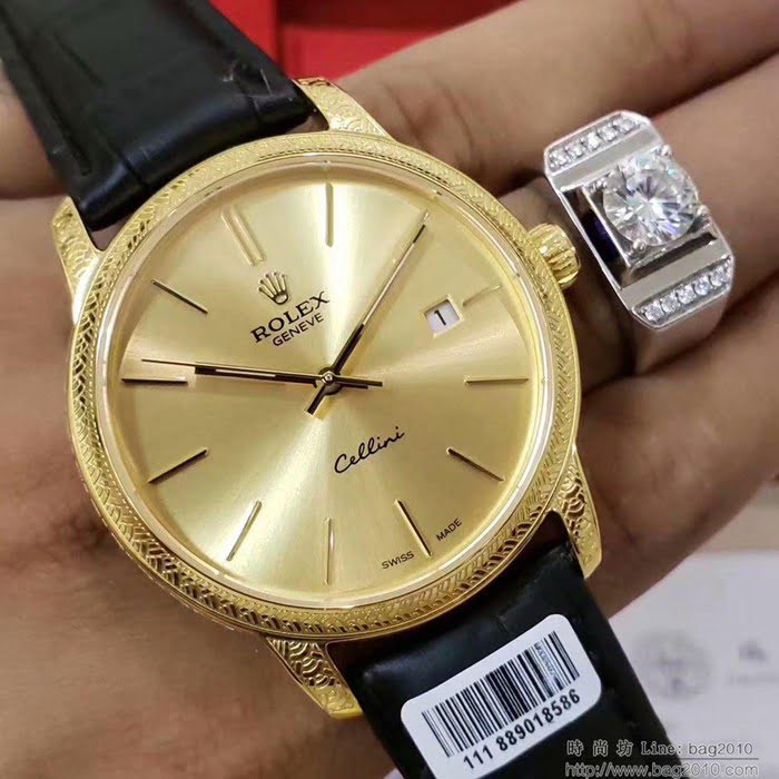 ROLEX勞力士 2019新款 切利尼雕花新款 18k電鍍黃金耐磨表殼 高端男士腕表  wssb4038